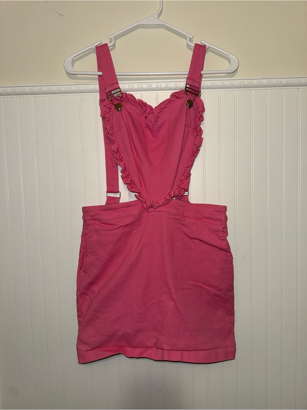 Sugar Thrillz Hot Pink Heart Bib Suspender Skirt
